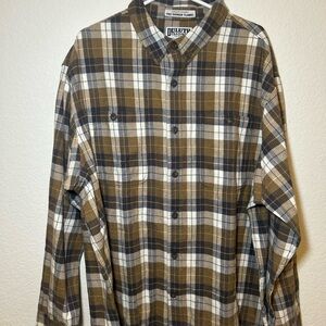 Duluth Trading Co Plaid Shirt - Brown, Blue, and White
